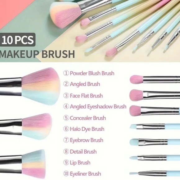 10 Piece High-Quality Gradient Colorful Makeup Brushes W/Vegan Leather Snap Case - Picture 3 of 14
